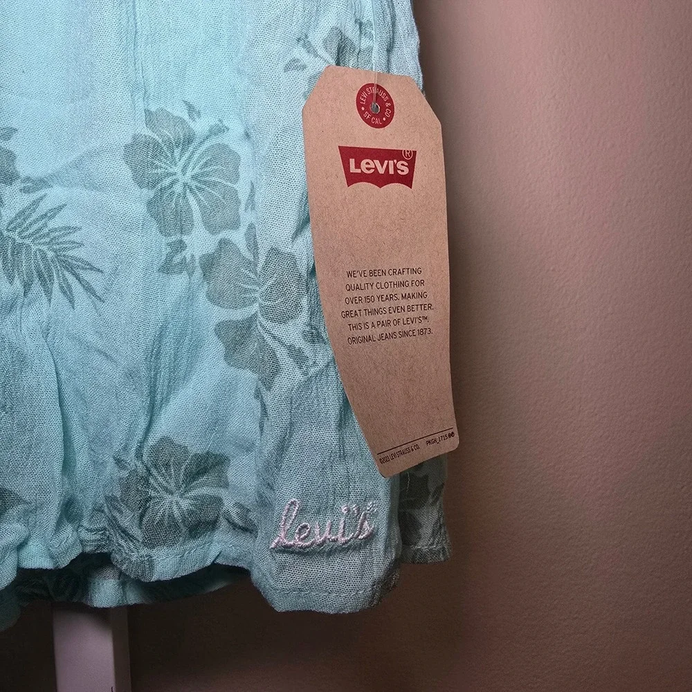 Levi's Girls Aqua Floral Two Piece Set Top and Shorts Tropical Outfit‎ sz 4XS